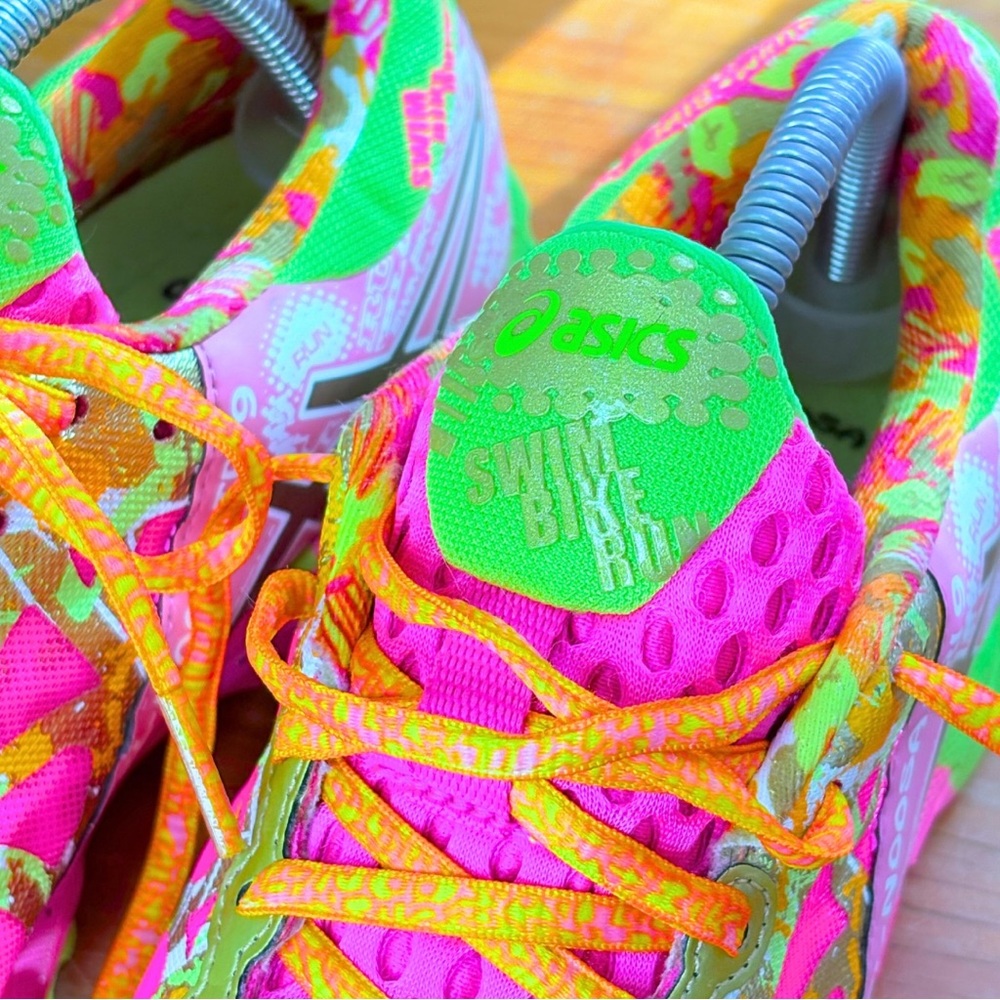 Asics Women's Neon Pink Yellow Green Running Shoes - Picture 11 of 16